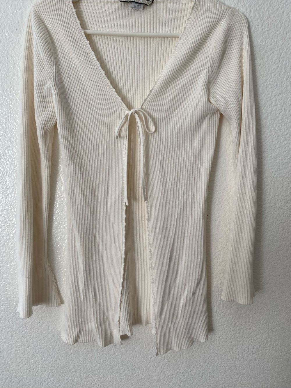 Light Cream Ribbed Tie-Front Women's Sweater